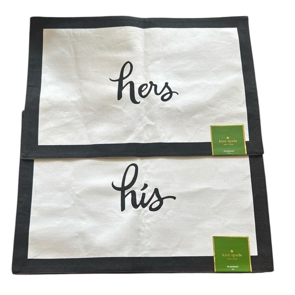 Kate Spade New Black and White 'Hers' and 'His'  Placemats - Picture 1 of 3